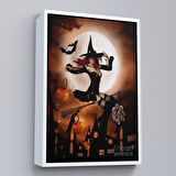 Kahverengi Çerçeveli Süpürge ile Uçan Cadı, Cadılar Bayramı Hediyesi, Hellowen Tablo