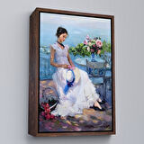 Beyaz Çerçeveli Terastaki Beyaz Elbiseli Güzel Kadın Tablosu