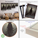 Kahverengi Çerçeveli Süpürge ile Uçan Cadı ve Kedisi, Cadılar Bayramı Hediyesi, Hellowen Tablo