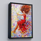 Altın Çerçeveli Salıncaktaki Kırmızı Elbiseli Kız Tablosu