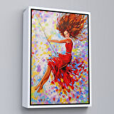Altın Çerçeveli Salıncaktaki Kırmızı Elbiseli Kız Tablosu