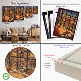 Altın Çerçeveli Cam Önünde Kar Keyfi Duvar Tablosu