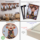 Beyaz Çerçeveli Çiçek ve Kadın Temalı Dekoratif Duvar Tablosu