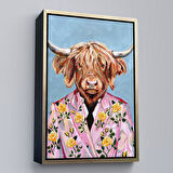 Beyaz Çerçeveli Pembe Ceketli Boğa Duvar Tablosu