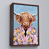 Kahverengi Çerçeveli Pembe Ceketli Boğa Duvar Tablosu