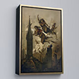 Siyah Çerçeveli Kasabanın Üzerinde Uçan Çadılar Tablosu, Witches Halloween