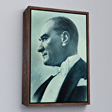Kahverengi Çerçeveli Atatürk Portre Tablosu Mustafa Kemal Atatürk Dikdörtgen Dekoratif Kanvas Tablo