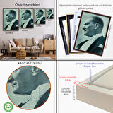 Siyah Çerçeveli Atatürk Portre Tablosu Mustafa Kemal Atatürk Dikdörtgen Dekoratif Kanvas Tablo