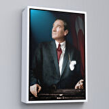 Beyaz Çerçeveli Atatürk Portre Tablosu Mustafa Kemal Atatürk Dikdörtgen Dekoratif Kanvas Tablo