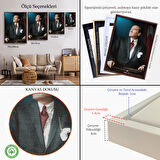 Beyaz Çerçeveli Atatürk Portre Tablosu Mustafa Kemal Atatürk Dikdörtgen Dekoratif Kanvas Tablo