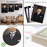 Beyaz Çerçeveli Atatürk Portre Tablosu Mustafa Kemal Atatürk Dikdörtgen Dekoratif Kanvas Tablo