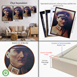 Beyaz Çerçeveli Atatürk Portre Tablosu Mustafa Kemal Atatürk Dikdörtgen Dekoratif Kanvas Tablo