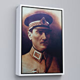 Kahverengi Çerçeveli Atatürk Portre Tablosu Mustafa Kemal Atatürk Dikdörtgen Dekoratif Kanvas Tablo