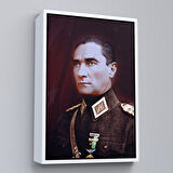 Beyaz Çerçeveli Atatürk Portre Tablosu Mustafa Kemal Atatürk Dikdörtgen Dekoratif Kanvas Tablo