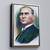 Kahverengi Çerçeveli Atatürk Portre Tablosu Mustafa Kemal Atatürk Dikdörtgen Dekoratif Kanvas Tablo