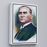 Kahverengi Çerçeveli Atatürk Portre Tablosu Mustafa Kemal Atatürk Dikdörtgen Dekoratif Kanvas Tablo