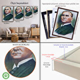 Kahverengi Çerçeveli Atatürk Portre Tablosu Mustafa Kemal Atatürk Dikdörtgen Dekoratif Kanvas Tablo