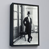 Kahverengi Çerçeveli Atatürk Portre Tablosu Mustafa Kemal Atatürk Dikdörtgen Dekoratif Kanvas Tablo