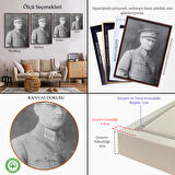 Kahverengi Çerçeveli Atatürk Portre Tablosu Mustafa Kemal Atatürk Dikdörtgen Dekoratif Kanvas Tablo
