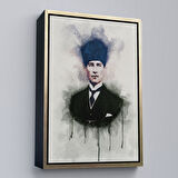 Kahverengi Çerçeveli Atatürk Portre Tablosu Mustafa Kemal Atatürk Dikdörtgen Dekoratif Kanvas Tablo