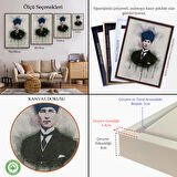 Kahverengi Çerçeveli Atatürk Portre Tablosu Mustafa Kemal Atatürk Dikdörtgen Dekoratif Kanvas Tablo