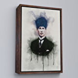 Kahverengi Çerçeveli Atatürk Portre Tablosu Mustafa Kemal Atatürk Dikdörtgen Dekoratif Kanvas Tablo