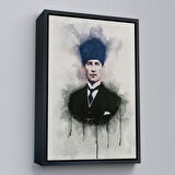 Kahverengi Çerçeveli Atatürk Portre Tablosu Mustafa Kemal Atatürk Dikdörtgen Dekoratif Kanvas Tablo
