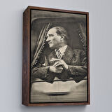 Kahverengi Çerçeveli Mustafa Kemal Atatürk'ün Karakalem Görünümlü Portre Çizimi Dikdörtgen Dekoratif Kanvas Tablo