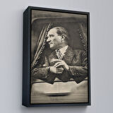 Kahverengi Çerçeveli Mustafa Kemal Atatürk'ün Karakalem Görünümlü Portre Çizimi Dikdörtgen Dekoratif Kanvas Tablo