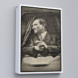 Kahverengi Çerçeveli Mustafa Kemal Atatürk'ün Karakalem Görünümlü Portre Çizimi Dikdörtgen Dekoratif Kanvas Tablo