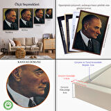 Beyaz Çerçeveli Atatürk Portre Tablosu Mustafa Kemal Atatürk Dikdörtgen Dekoratif Kanvas Tablo