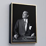 Altın Çerçeveli Atatürk Portre Tablosu Mustafa Kemal Atatürk Dikdörtgen Dekoratif Kanvas Tablo