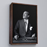 Altın Çerçeveli Atatürk Portre Tablosu Mustafa Kemal Atatürk Dikdörtgen Dekoratif Kanvas Tablo