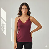 Kadın 2'li ince Askılı V Yaka Dantelli Pamuklu Penye Atlet