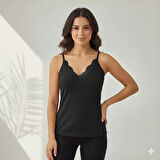 Kadın 2'li ince Askılı V Yaka Dantelli Pamuklu Penye Atlet