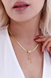 Kadın Ezme Zincirli Simli Kelebek Çelik Kolye Gold