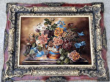 Zamanın Dokuduğu Çiçekler Adlı İran Tebriz Halı Tablo 94x74cm - Duvar Halı Kilim Tablo