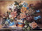 Zamanın Dokuduğu Çiçekler Adlı İran Tebriz Halı Tablo 94x74cm - Duvar Halı Kilim Tablo