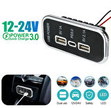Type-C USB 3 Portlu Araç Şarj Soketi Adaptörü 12V-24V 