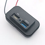 Type-C USB 2 Portlu Araç Şarj Soketi Adaptörü 12V-24V 
