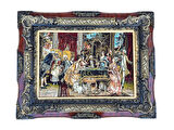 Fransız Aile Toplantısı Temalı İran Tebriz Halı Tablo 95x75 cm - Duvar Halı Kilim Tablo
