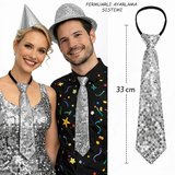 Gümüş Renk Pul Payetli Işıltılı Parti Kravatı 33 cm (5047)