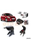 Suzuki Swift 06-12 Uyumlu Kol Dayama Ve Kolçak Sürgülü Bardaklıklı Ayarlanabilir Siyah Deri