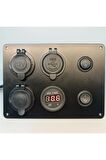 Switch Panel 2'li Usb, Çift Çakmaklık, Voltmetre