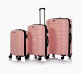 Hotowa Gold Polipropilen Valiz 8010 Pembe TSA Kilitli Üçlü Set