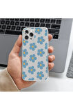 Huawei P20 Lite Uyumlu Mavi Çiçek Tasarımlı Premium Şeffaf Telefon Kılıfı