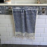 FİLDA STORE Bubble Desen Premium Kalite El&Yüz Havlusu,50x95 cm %100 Organik Pamuk Mavi-Ekru