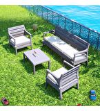Holiday Hawaii Bahçe Balkon Oturma Grubu Koltuk Takımı 5 Kişilik Minderli Set Çöl Gri HW03