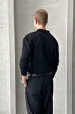 Erkek Pamuklu Polo Yaka Oversize Triko Kazak