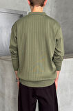 Erkek Polo Yaka Fitilli Oversize Triko Kazak